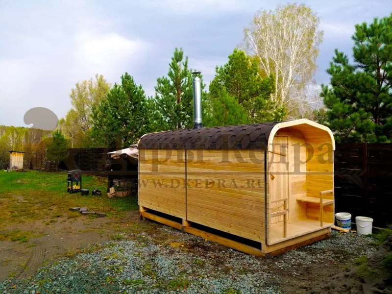 Баня-бочка квадро из кедра с верандой (все размеры)
