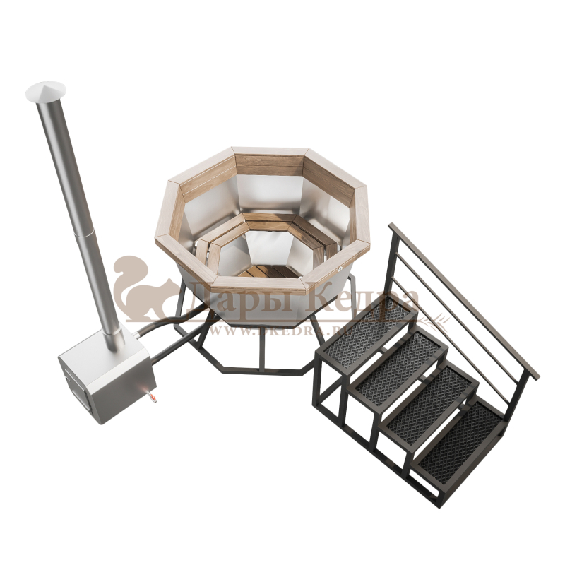 Банный чан из нержавеющей стали Ø-1750 на подставке с приставной печью