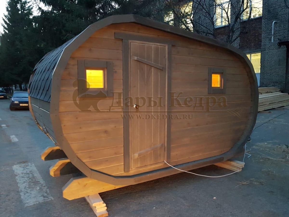 Баня-бочка овальная из кедра 4 метра